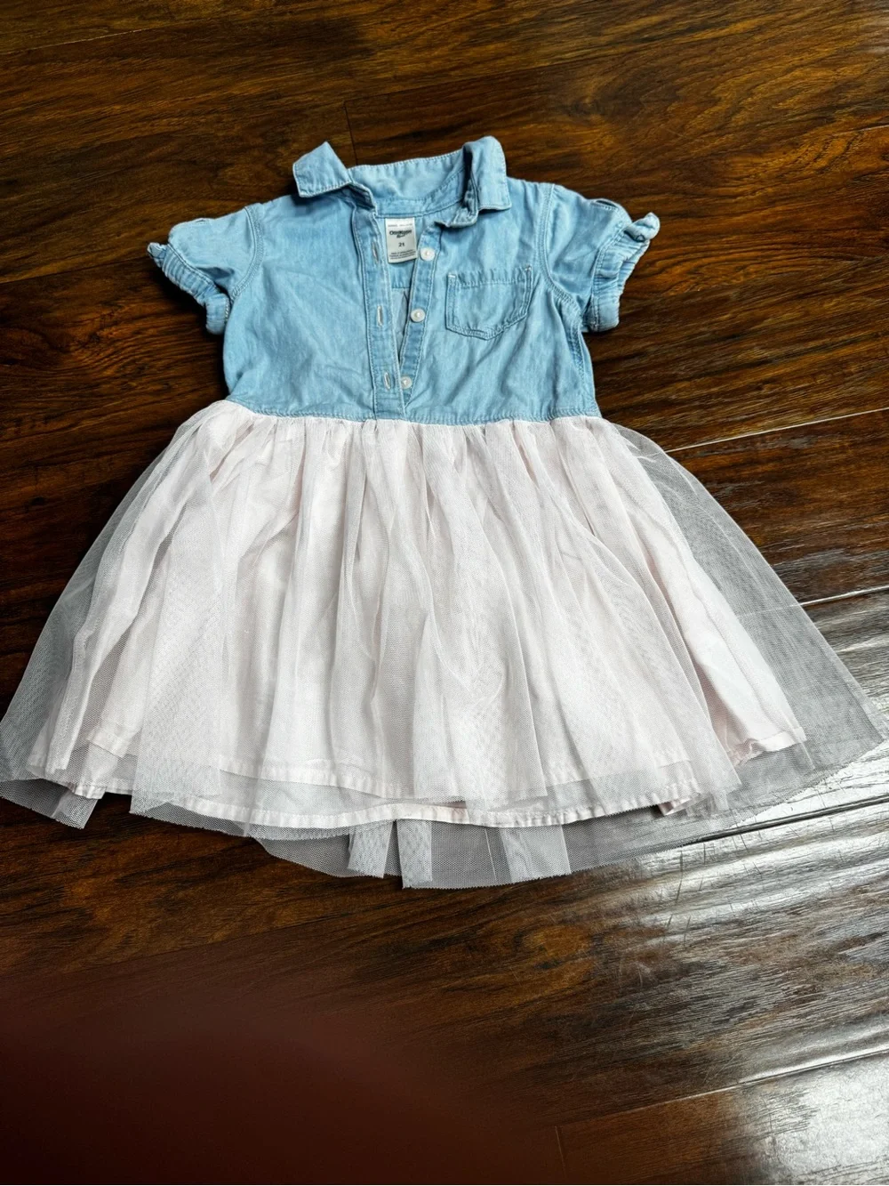 OshKosh B'gosh Light Blue Denim Top with Pale Pink Tulle Skirt Dress